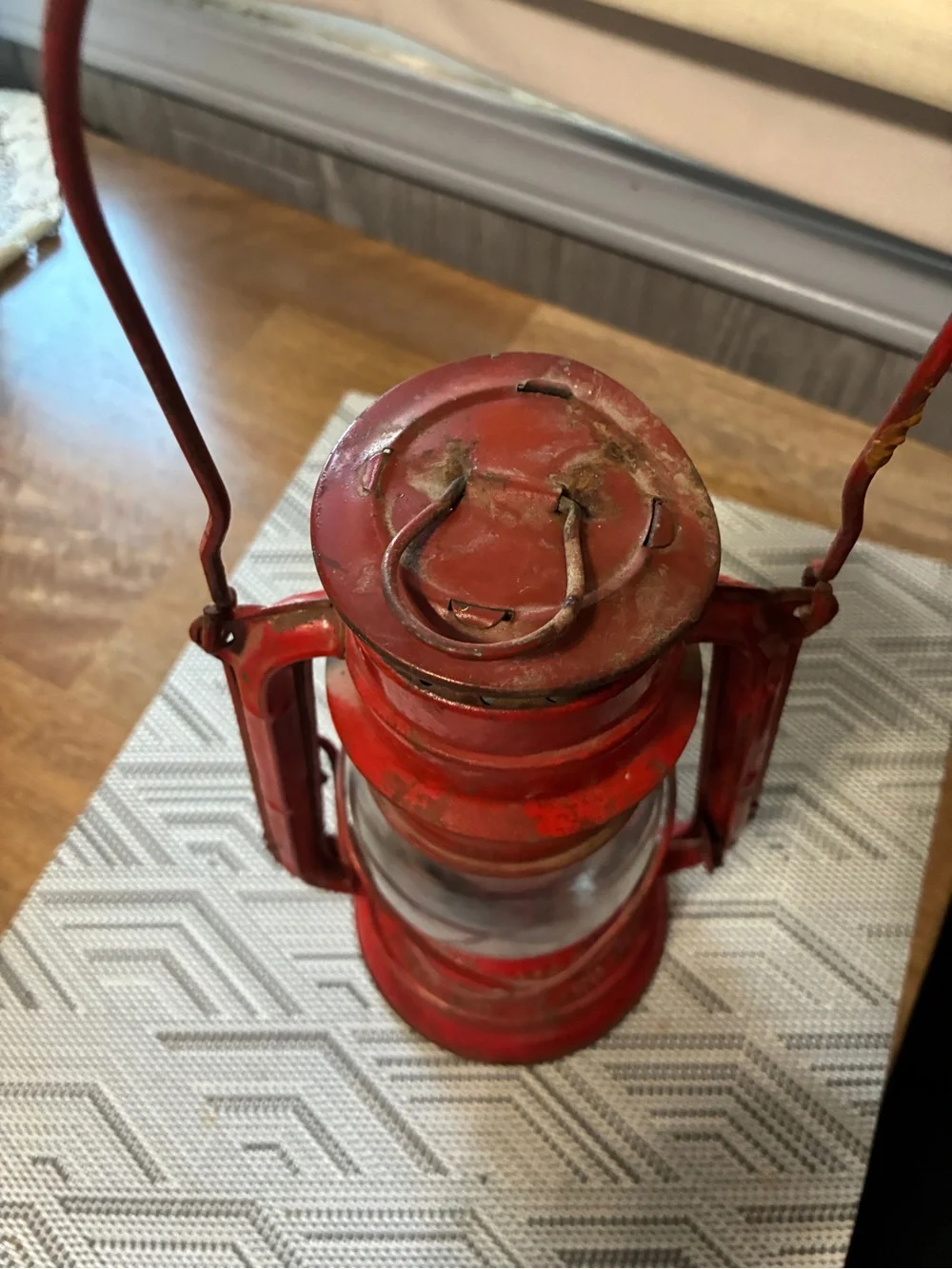 Vintage Red Metal Oil Lantern - Decorative Home Accent
